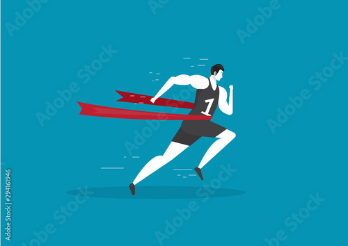 Runner winning a race marathon. Running sport vector illustration