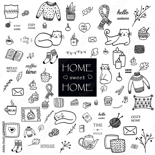 Sweet home. Set of hand drawn elements. Vector