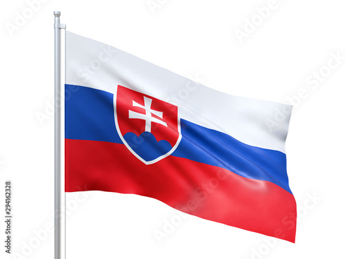 Free Download Slovakia flag waving on white background, close up, isolated. 3D render - GFXLoad