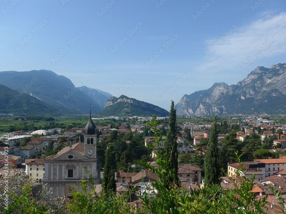 View at castle from Arco town, Trentino, Italy