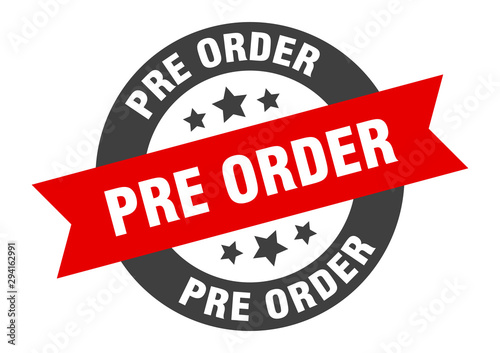 pre order sign. pre order black-red round ribbon sticker