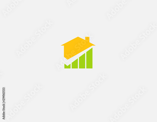 Creative geometric bright logo house icon and checkmark for company
