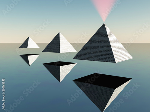 Obraz na płótnie Hovering pyramids. Minimalist surreal scene