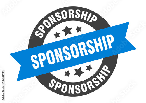 sponsorship sign. sponsorship blue-black round ribbon sticker