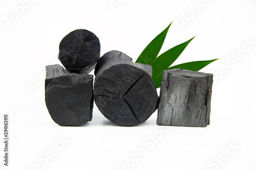 Natural wooden charcoal  Traditional or hard wood charcoal isolated on white background.
