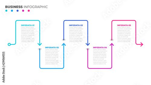 Business infogrsphic design with thin line elements. Timeline with 5 options, steps or processes. Can be used for workflow diagram, info chart, graph, presentations.