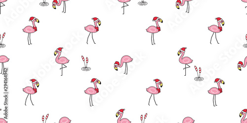 flamingo seamless pattern Christmas vector Santa Claus hat bird cartoon scarf isolated repeat wallpaper tile background animal exotic nature wild fauna illustration doodle design