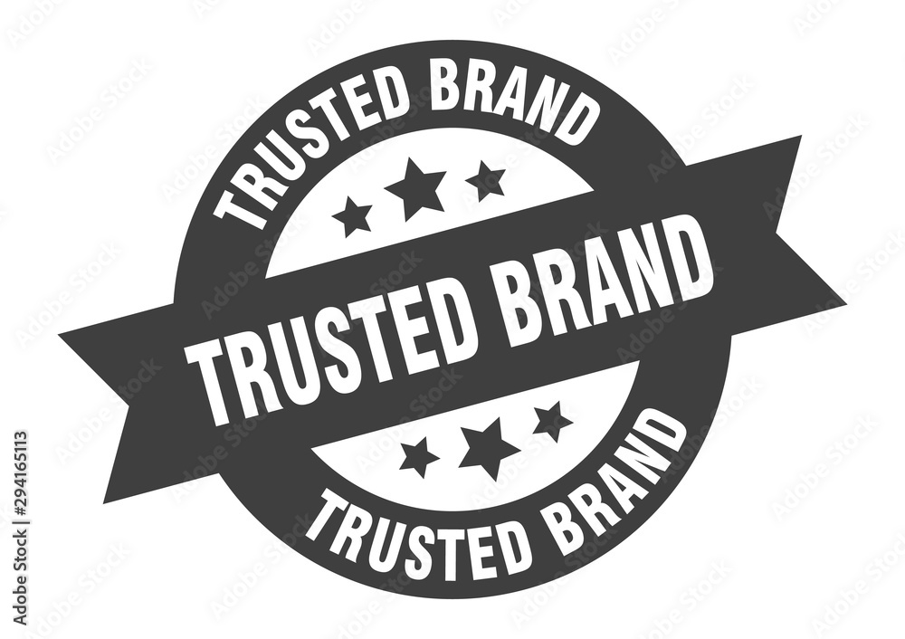 trusted brand sign. trusted brand black round ribbon sticker trusted brand sign. trusted brand black round ribbon sticker