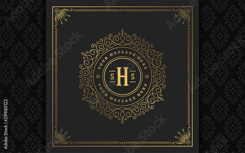 Vintage monogram logo elegant flourishes line art graceful ornaments victorian style vector template design