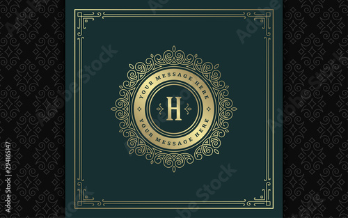 Vintage monogram logo elegant flourishes line art graceful ornaments victorian style vector template design