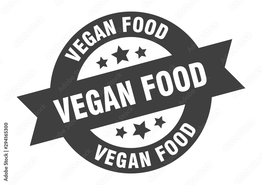 vegan food sign. vegan food black round ribbon sticker