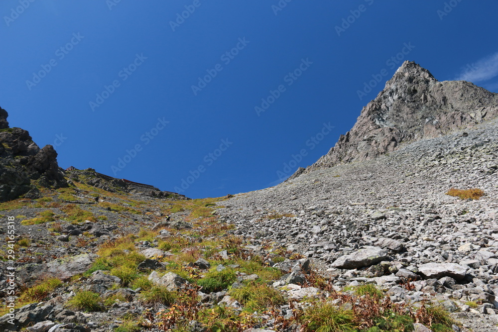 北アルプス 槍沢登山道から槍ヶ岳を仰ぎ見る 北アルプス 槍沢登山道から槍ヶ岳を仰ぎ見る