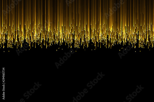 christmas digital glitter sparks golden particles strips flowing on black background, holiday event festive