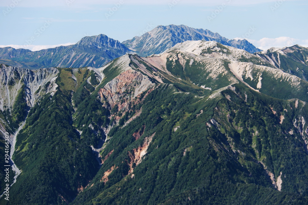 Naklejka premium 北アルプス 槍ヶ岳山頂からの風景 裏銀座野口五郎岳と立山連峰