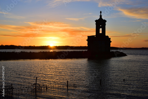 Normanton Church at Rutland Water with Red Sky Sunset