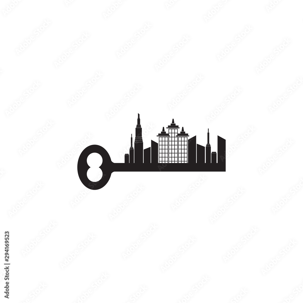 Apartment logo design incorporated with key icon and building design