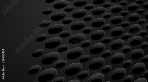 Smooth abstract pattern or background of holes and circles with shadows in black and gray