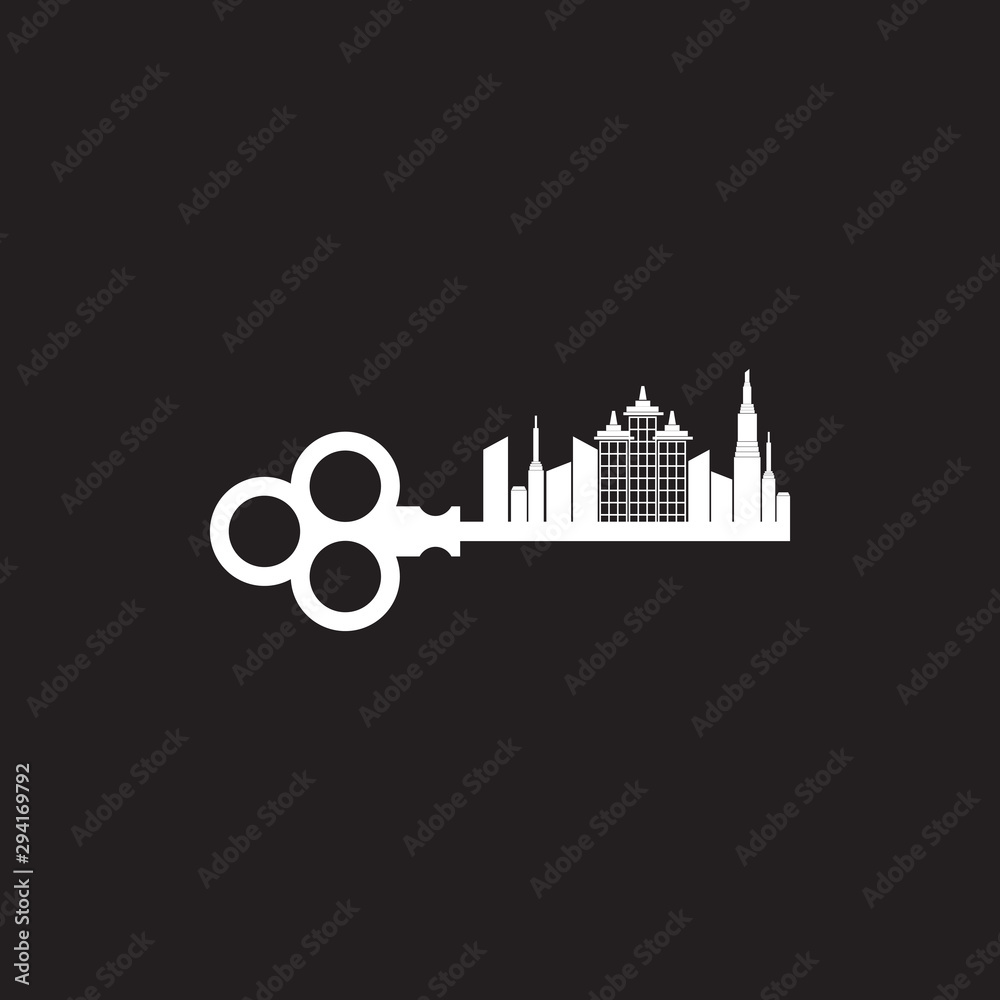 Apartment logo design incorporated with key icon and building design Apartment logo design incorporated with key icon and building design