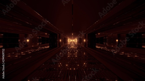 futuristic glowing sci-fi tunnel corridor with massiv nice reflections 3d illustration wallpaper background
