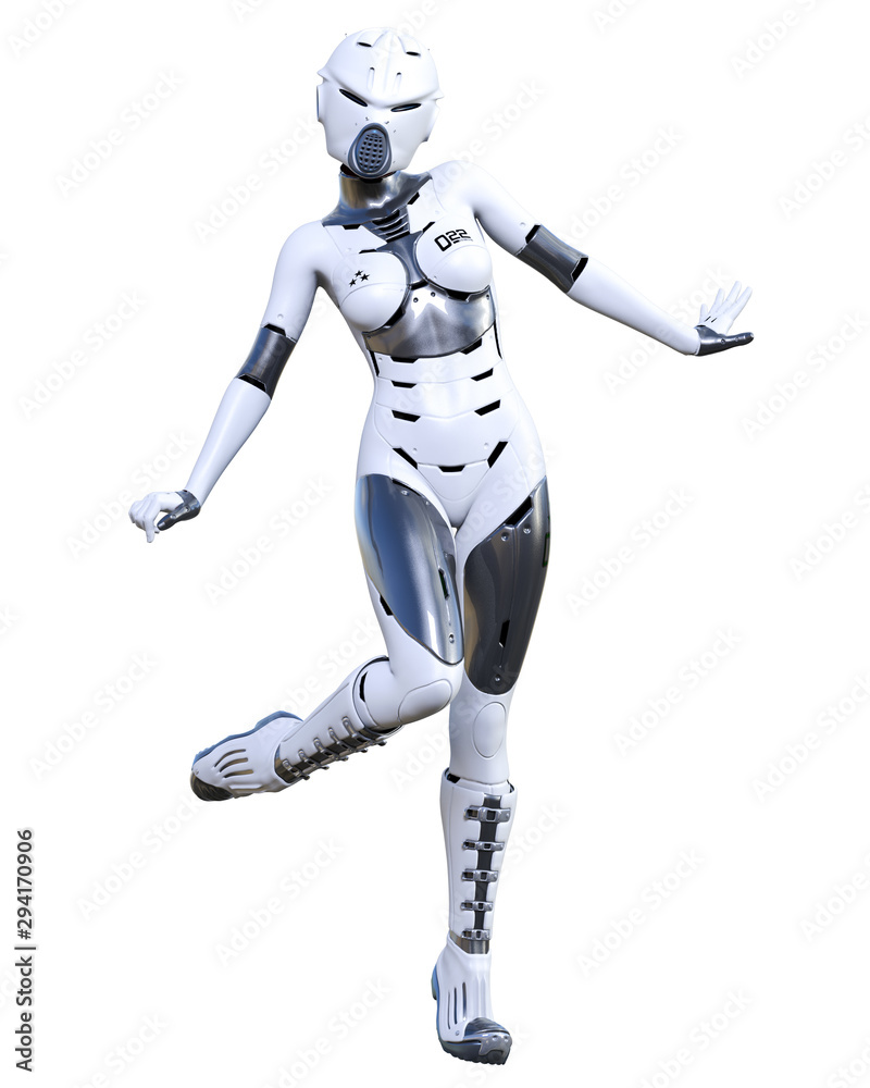 Robot woman. Matte metal droid. Artificial Intelligence.