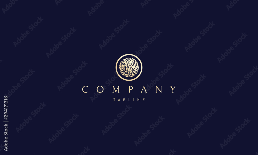 Fototapeta premium Vector logo on which an elegant image of gold leaves in a circle.