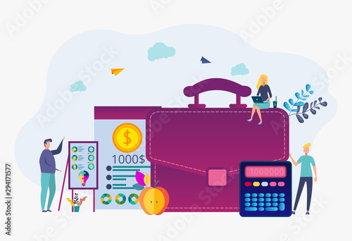 The concept of accounting, financial analysis and planning. Businessman's portfolio, calculator and accountants are working with graphs and a laptop. Counting profits, income.