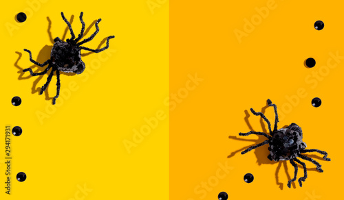 Halloween black spiders - overhead view flat lay © Tierney