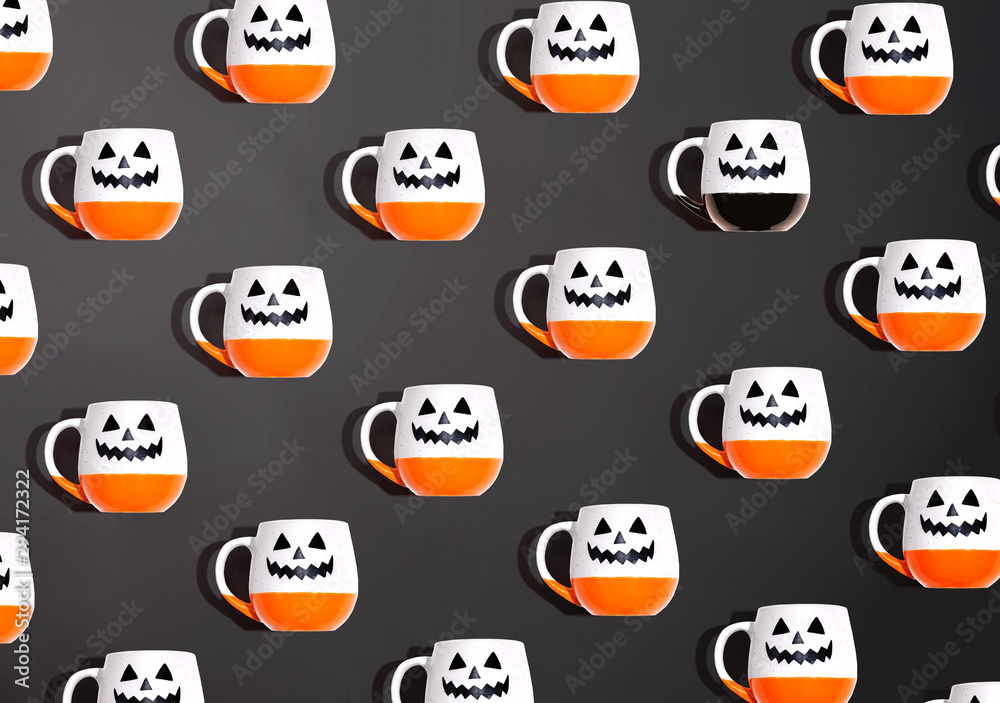Collection of Halloween mugs overhead view flat lay
