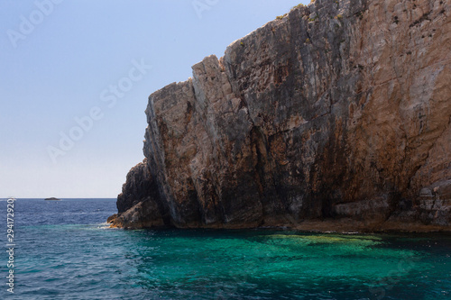 beautiful blue sea and rocky coast on the Greek island of Zakynthos