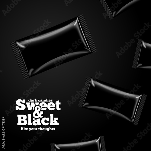 Vector advertisement template black candies pack