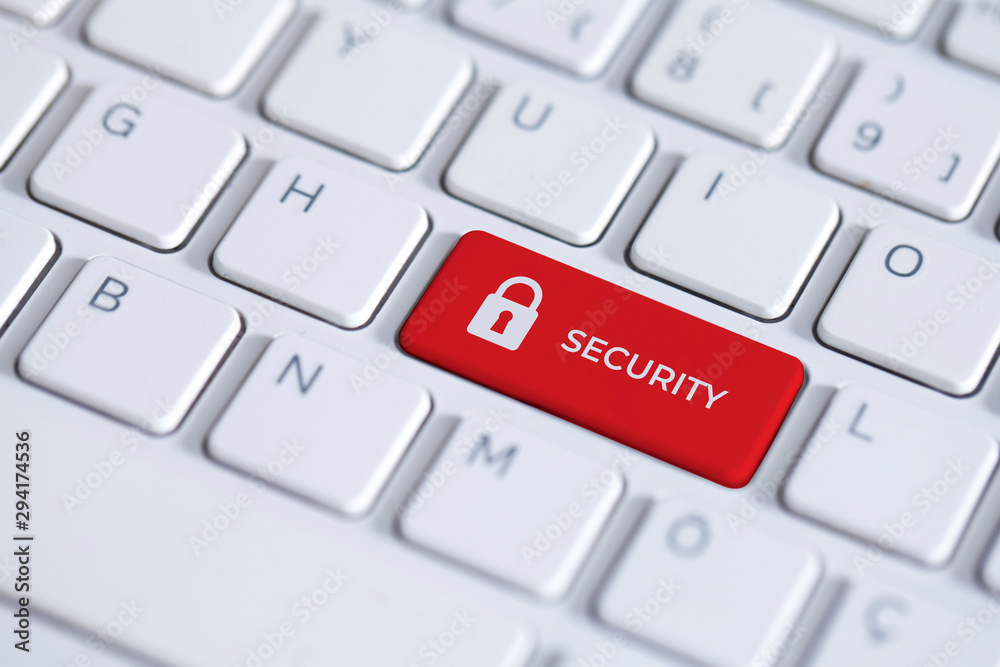 Red key with security padlock icon. Red key with security padlock icon.