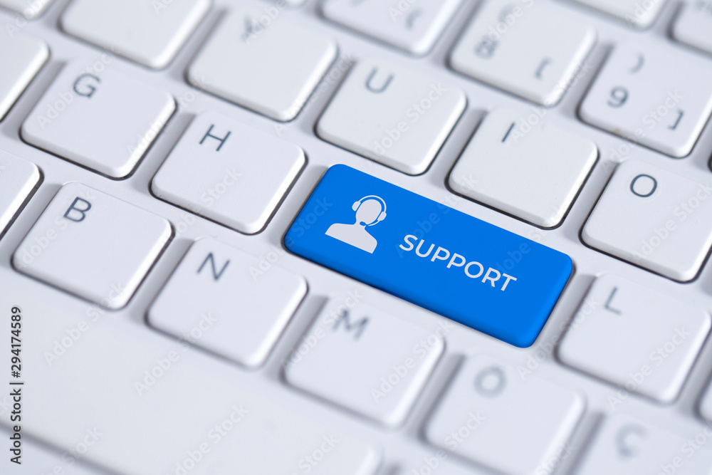 Blue key with support icon. Blue key with support icon.