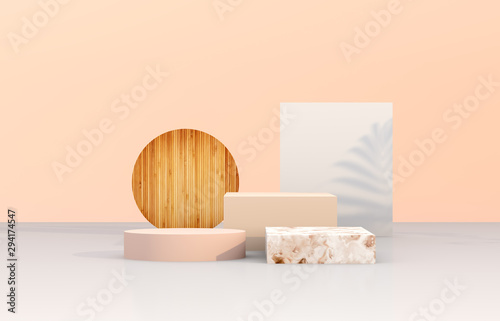 Fototapeta Naklejka Na Ścianę i Meble -  Natural beauty podium backdrop with geometric shape for cosmetic product display. Abstract 3d composition background.
