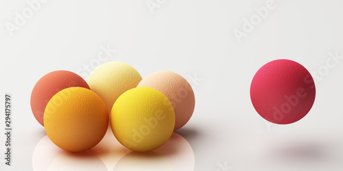 Set of colorful realistic spheres with fabric texture on white background. 3d rendering