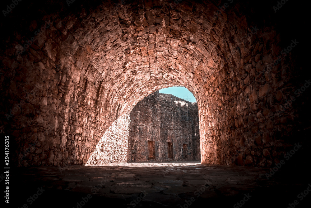 Jaca, Huesca / Spain »; September 29, 2019: A beautiful tunnel in the citadel of Jaca