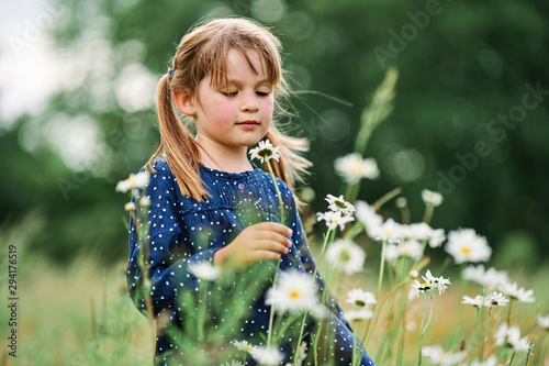 Young girl in field of flowers photo