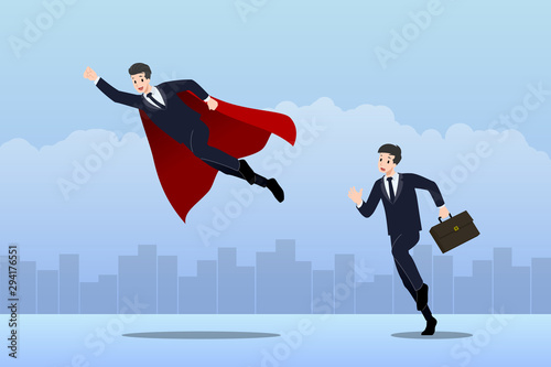 Business people compete in a career path with different abilities those with more skills can become leaders.