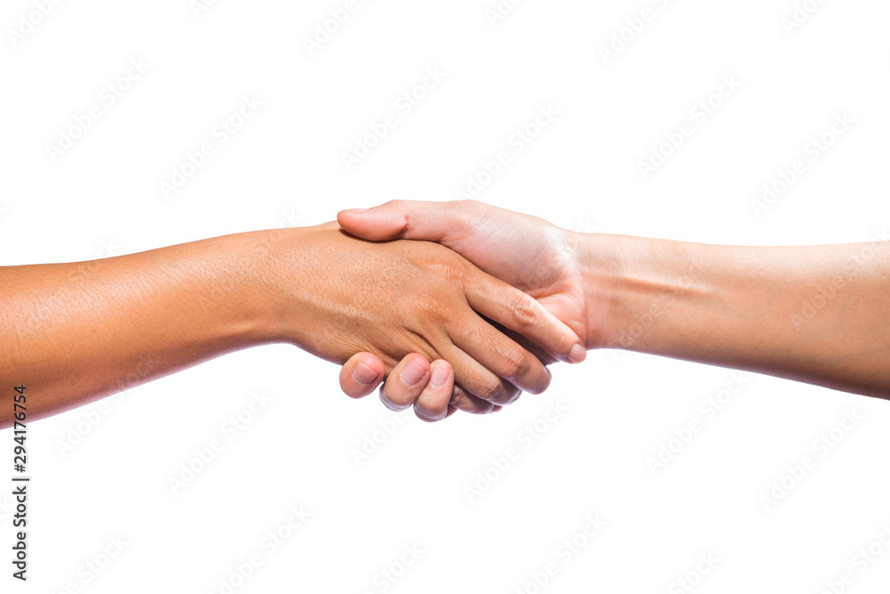 Hands holding together to show help to each other, Show confidence, Joint businessisolated on white background.