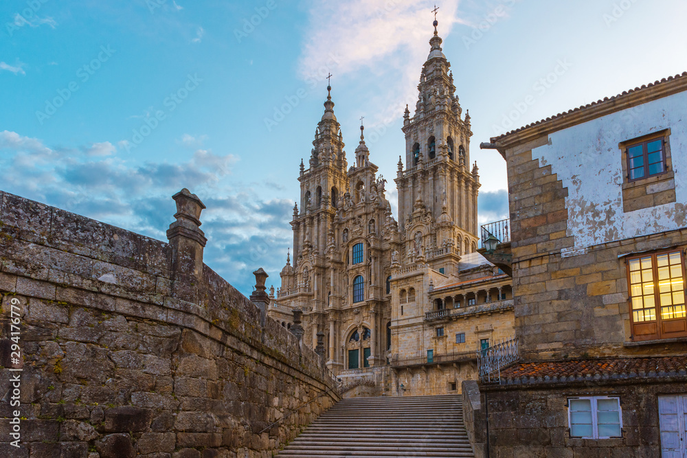 Old gothic Santiago de Compostela Cathedral, Galicia, Spain