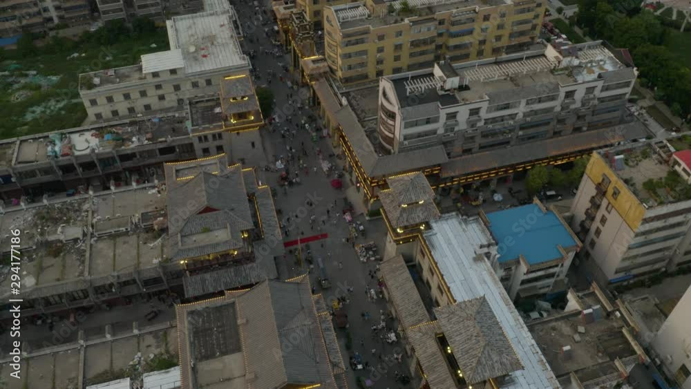 aerial view of busy town in china, drone high angle shot