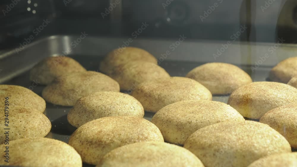 Snickerdoodle cinnamon sugar cookies baking in the oven time lapse