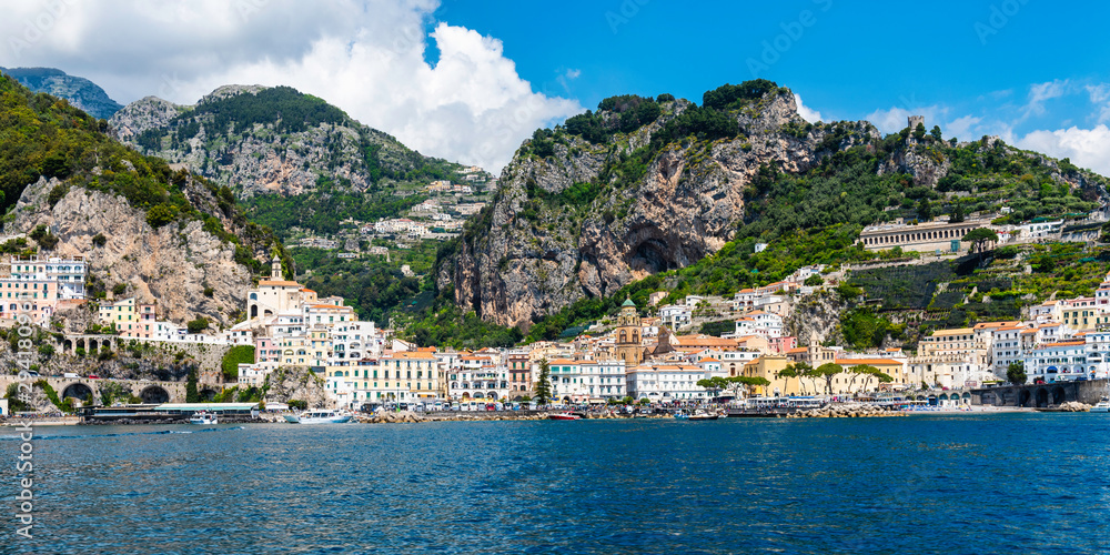 View of the Italian town of Amalfi on the beautiful Amalfi coast