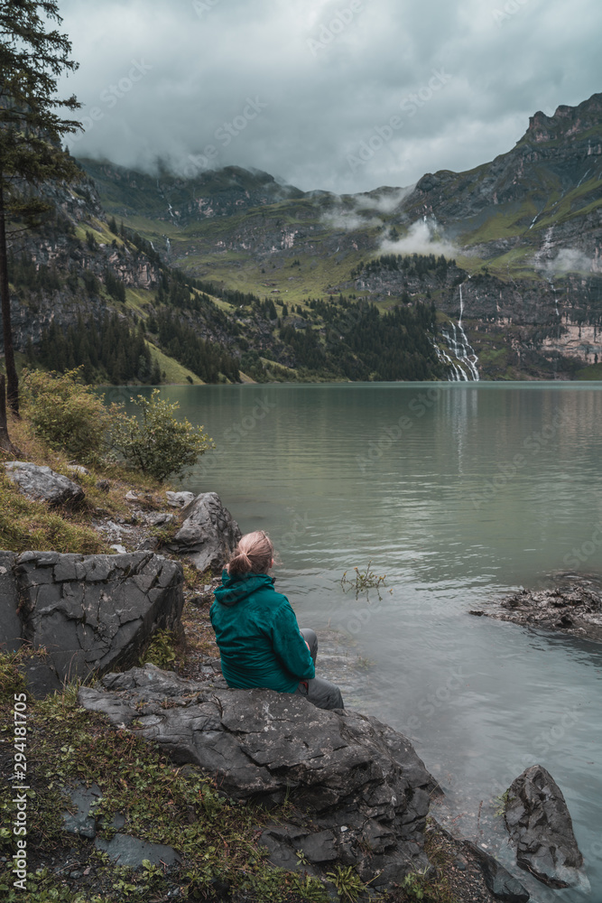 The landscape around the Oeschinensee, a lake in the swiss alps