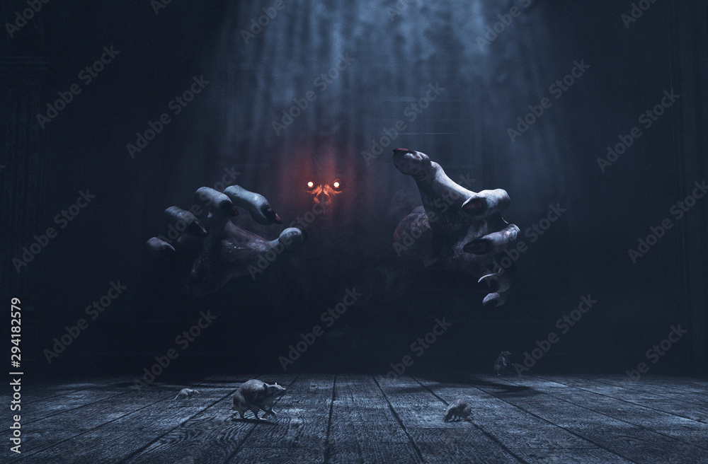 The dwelling,The place has it own devil,Monster in haunted house,3d  illustration Stock Illustration | Adobe Stock