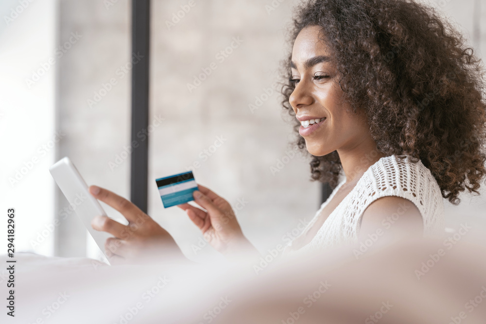 Portrait of pleased woman that being at home