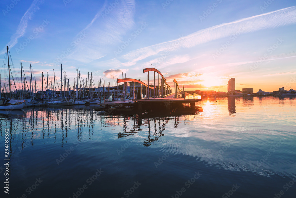 Fototapeta premium Barcelona Port Vell with Sailboat
