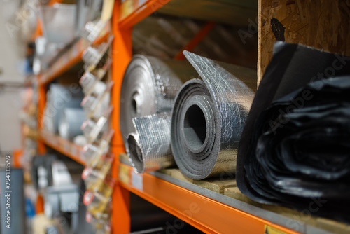 Fotografie Rolls of thermal insulation in hardware store
