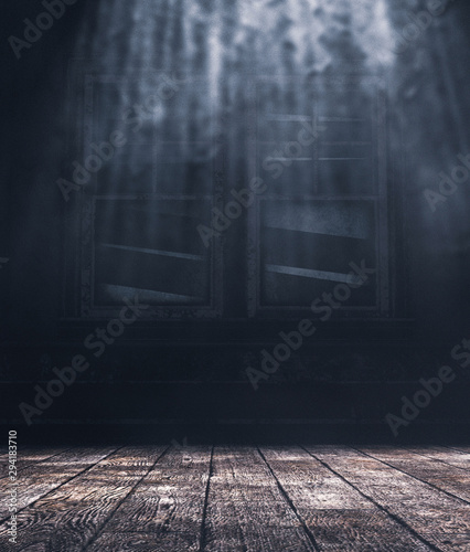 Foto Inside of a haunted house scene with wooden floors and old window,3d illustratio
