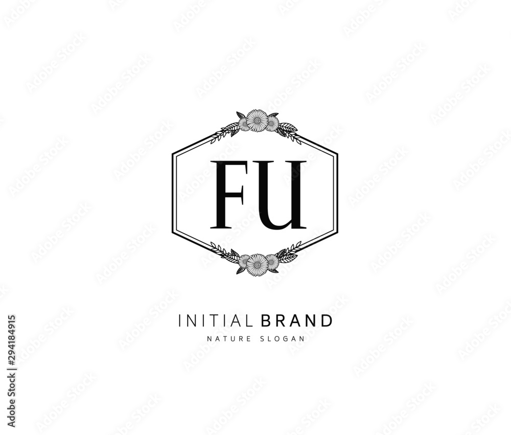F U FU Beauty vector initial logo, handwriting logo of initial signature, wedding, fashion, jewerly, boutique, floral and botanical with creative template for any company or business.
