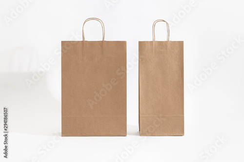 big and medium brown paper bag for wine and groceries front